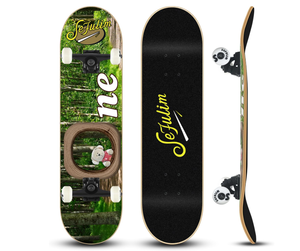 lot 206 image: Sefulim 31 x 8 Inch Complete Skateboard 7 Layer Canadian Maple Double Kick Deck Concave Cruiser Trick Skateboard for Boys Girls Teens Adults Beginner