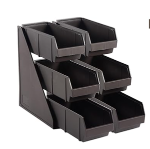 lot 236 image: CURTA Brown Self Serve Condiment Bin Stand Set, 3-Tier Stand with 6 Bins, 20 D x11.5 W x 14 H, Coffee Bar Beverage Station 2 pack