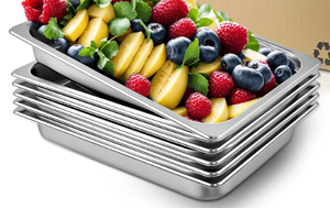 lot 244 image: 6 Pcs 11 Size Hotel Pan, 2.5 Inch Deep Stainless Steel Steam Table Pan Commercial Catering Food Pan for Commercial Kitchen Supplies