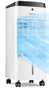 lot 260 image: COSTWAY 3-in-1 Evaporative Air Cooler, Quiet Personal Swamp Cooler with Remote Control, 70° Oscillation, 12H Timer, 3 Speeds, 2 Ice Boxes, Portable Air Cooler Fan for Room Bedroom Home Office