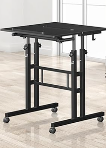 lot 265 image: Small Standing Desk with Wheels, Mobile Stand Up Desk, Portable Standing Table on Wheels for Walking Pad, Rolling Computer Desk Adjustable Height, Tall Table