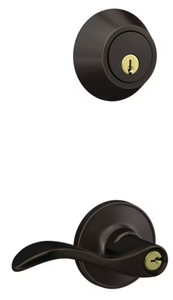 lot 276 image: First Secure by Schlage Deadbolt and Keyed Entry Presley Lever in Aged Bronze