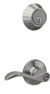 lot 277 image: First Secure by Schlage Deadbolt and Keyed Entry Presley Lever in Stainless Steel
