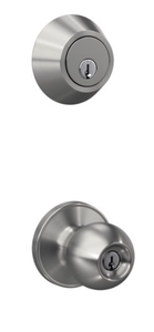 lot 278 image: First Secure by Schlage Deadbolt and Keyed Entry Rigsby Door Knob in Stainless Steel