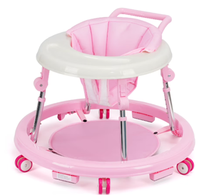 lot 281 image: kmaier Baby Walker, One-Touch Folding 9 Adjustable Heights with Wheels Non-Slip for 6-18 Months,Pink