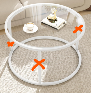 lot 283 image: Round Glass Coffee Table for Living Room,Minimalist Modern Center Table with Metal Frame for Small Space,Easy Assembly,27 x 27In, White (Missing Stands See Photo)