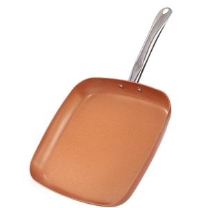 lot 286 image: Non-Stick Copper Square Frying Pan, 12 Chef Skillet with Ceramic Coating, Oven Dishwasher Safe, PFOA-Free, Home Use for All Stoves