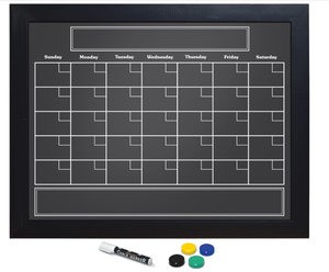 lot 360 image: Better Office Products Magnetic Wall Chalkboard Monthly Calendar, Large Chalkboard Calendar, 24 x 30, Wall Mount, with Chalk Marker & Magnets (Solid Black)