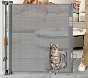 lot 364 image: Retractable Baby Gates with Door 55 Wide Retractable Dog Gate with Pet Door Outdoor Retractable Gate for Dogs Mesh Baby Gate Retractable Pet Gate with Cat Door Retractable Child Gates for Doorways