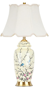 lot 387 image: Flower Bird Ceramic Table Lamp, Rustic Vintage White 26.7 Tall Coastal Bedside lamp, Ceramic Lamp Body with Fabric Tapered Drum Shade for Living Room Bedroom House Bedside Nightstand Home