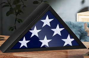lot 396 image: Glass Front Flag Display Case for 5 x 9.5 Folded Burial Flag, Black Solid Wood Frame, Wall Mount Military Flag Box Display Case for Veterans