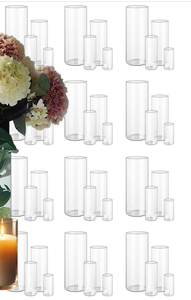 lot 397 image: 48 Pack Clear Glass Cylinder Vases for Centerpieces - Different Sizes Floating Candle Vases Holder -4, 6, 8,10 Hight Perfect for Weddings and Events