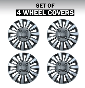 lot 491 image: Auto Drive 15 Inch Silver and Charcoal Finish Hubcap Wheel Covers - Set of 4 - Fits Most Cars