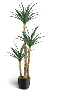 lot 495 image: 6FT Artificial Tree Faux Agave Plant Indoor, Tall Faux Plant with 3 Heads in Potted Silk Fake Tree for Home Living Rome Office Decor Housewarming Gifts