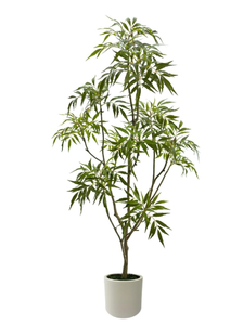 lot 497 image: Artificial Mahonia fortunei Tree 5ft Tall Fake Trees for Indoor, Large Mahonia fortunei Plants with White Planter for Home Decor and Housewarming Gift,