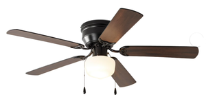 lot 136 image: Mainstays 52 inch Flush Mount Indoor Ceiling Fan with Light Kit, Black, 5 Blades,, Reverse Airflow