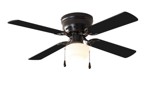 lot 137 image: Mainstays 42 inch Flush Mount Indoor Ceiling Fan with Light Kit, Black, 4 Blades, Reverse Airflow