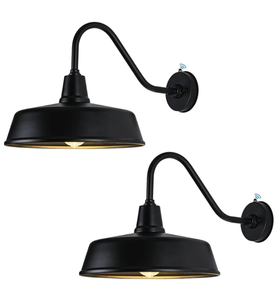 lot 435 image: Set of 2 15 Barn Lights Outdoor Gooseneck Lighting, Dusk to Dawn Black Exterior Barn Lights for House, Farmhouse Wall Lighting Fixtures with Sensor for Porch Garage (2, 15 Diameter)