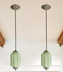 lot 475 image: Vintage Milk Glass Pendant Lights Kitchen, Brass Color Glass Ceiling Light Fixture, Retro Industrial Pendant Lighting for Dining Room, Kitchen, Bedroom, Entryway, Hallway (Green, 5.5in)