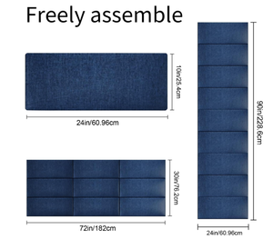 lot 479 image: Peel and Stick Upholstered Headboard, 3D Soundproof Padded Wall Panels for Queen Size, Soft Tufted Bed Headboard, Reusable and Removable Bed in Blue (9 Panels, 10 x 24)