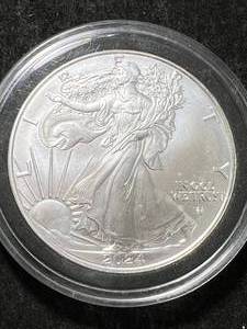 lot 13 image: 2024 AMERICAN SILVER EAGLE 1 TROY OZ .999 FINE SILVER IN AIRTITE