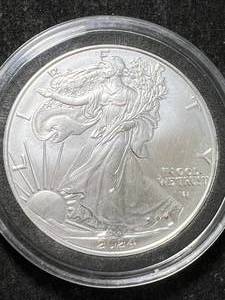 lot 34 image: 2024 AMERICAN SILVER EAGLE 1 TROY OZ .999 FINE SILVER IN AIRTITE