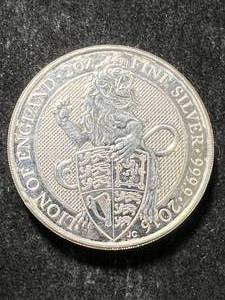lot 37 image: 2 TROY OZ .999 FINE SILVER 2016 LION OF ENGLAND ROUND