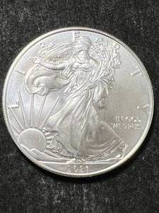lot 49 image: 2021 AMERICAN SILVER EAGLE 1 TROY OZ .999 FINE SILVER