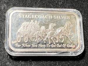 lot 50 image: 1 TROY OZ .999 FINE SILVER STAGECOACH SILVER BAR IN AIRTITE