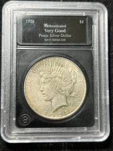 lot 59 image: 1928-S US PEACE SILVER DOLLAR SLABBED VG