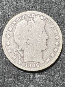 lot 72 image: 1906 US BARBER HALF DOLLAR