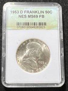 lot 78 image: 1953-D US FRANKLIN HALF DOLLAR NES MS69 FB