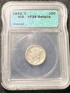 lot 79 image: 19421 US MERCURY DIME ICG VF35 DETAILS