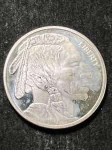 lot 81 image: 1 TROY OZ .999 FINE SILVER BUFFALO INDIAN ROUND
