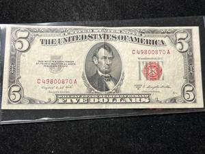 lot 89 image: 1953B US RED SEAL $5 BILL