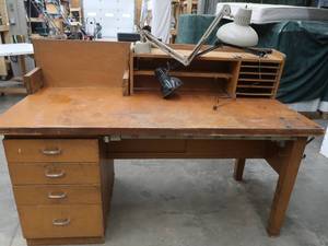 lot A4 image: HUGE WOOD WORK BENCH WITH LIGHTS