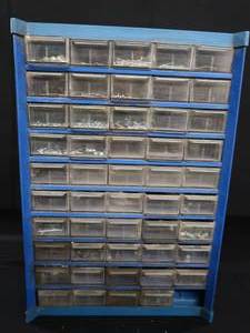 lot 61 image: 50 DRAWER METAL  PLASTIC ORGANIZER  (FILLED)