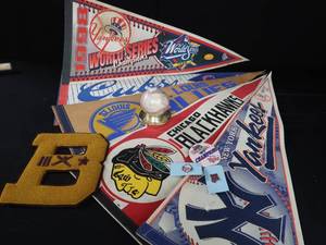 lot 65 image: SIGNED GAME BALL, VINTAGE SPORTS PENNANTS AND MEMORABILIA