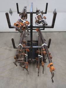 lot 74 image: ROLLING RACK WITH 18 ASSORTED SIZED WOOD CLAMPS