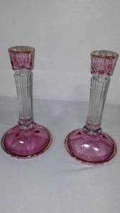 lot 918 image: SC Line Amethyst Italian Candlesticks.