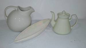 lot 946 image: Vintage Hall Ball Pitcher, Server and Boat Vase.