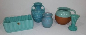 lot 967 image: Vintage MCM Aqua Turquoise Camark Pottery Planter and more.
