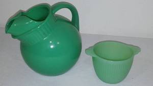 lot 965 image: Fire King Jadeite Rainbow Green Pitcher.
