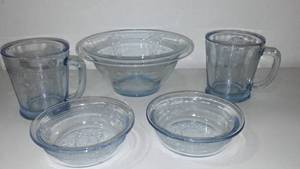 lot 973 image: Fire King Blue Philbe Sapphire Glassware.