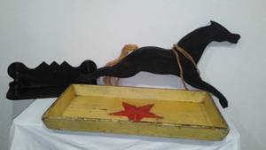 lot 968 image: Wood Dcor Tray, Horse, Corner Shelf.