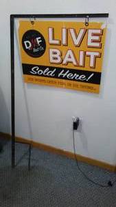 lot 630 image: Live Bait Yard Sign with Metal Hanger.