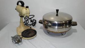 lot 667 image: Vintage Hamilton Beach Mixer (Circa 30s) And Farberware Buffet Server.