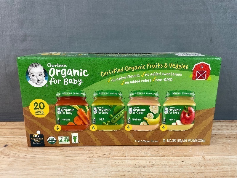 lot 2 image: Brand New Case of 20 Gerber 1st Foods Organic Baby Food, Fruit & Veggie Value Pack 4 oz.