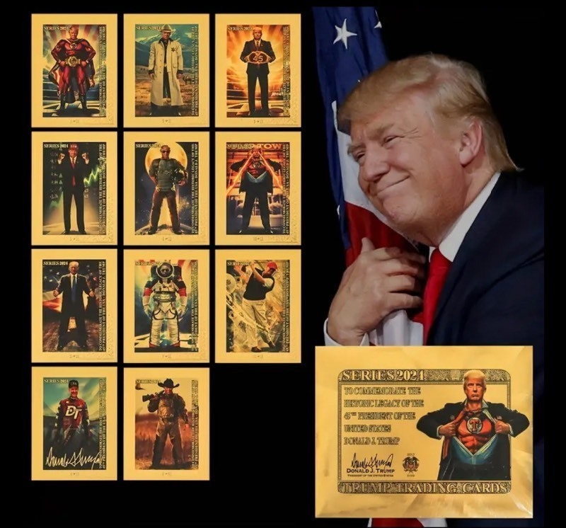 lot 32F image: 11 Brand New Donald Trump 24k Gold 45th Presidential Trading Cards with Envelope N