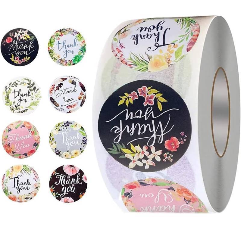 lot 38D image: 4 Brand New 500 Count Rolls of 1 Thank You Stickers - 2000 Total